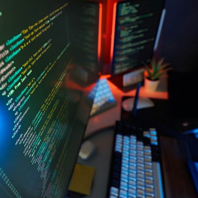 Coding on dual monitors.