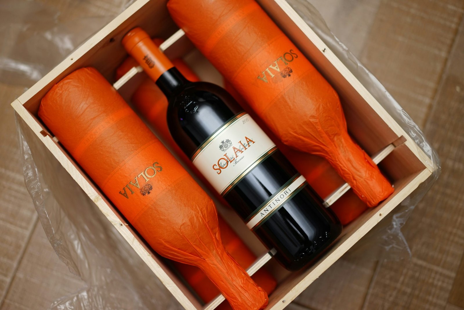 wine bottles in wooden box